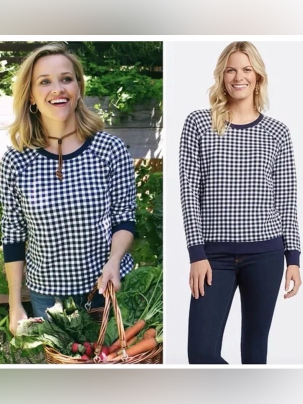 Draper James gingham checkered crewneck long sleeved Natalie sweatshirt  - XL